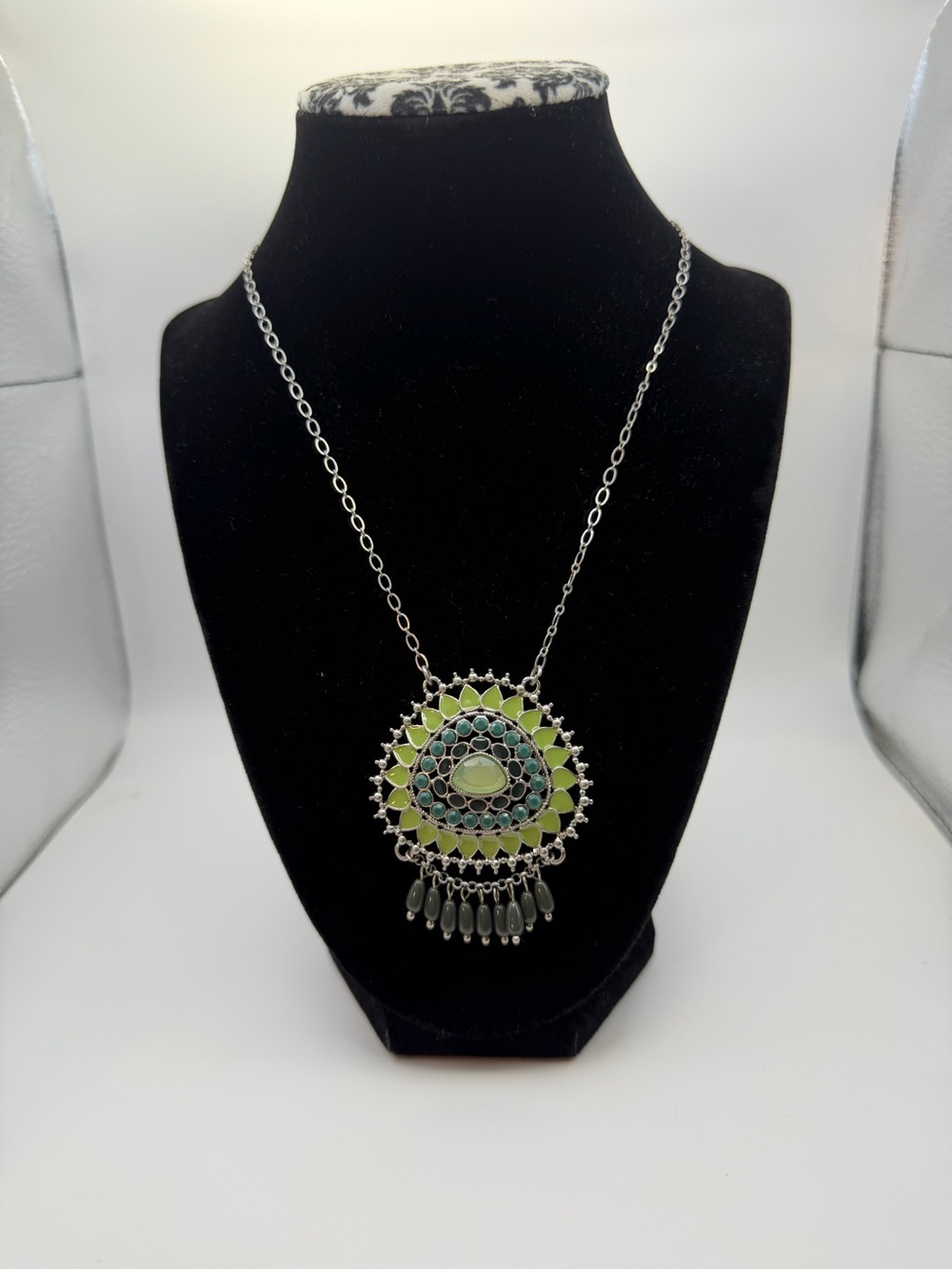 Lia Sophia Green and Silver Teardrop Medallion Necklace